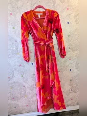 Hutch for Anthropologie burnout velvet wrap dress with high/low hem